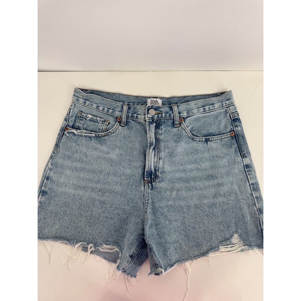 Simple Society Womens Light Wash High Rise Distressed Raw Hem Denim Shorts 31